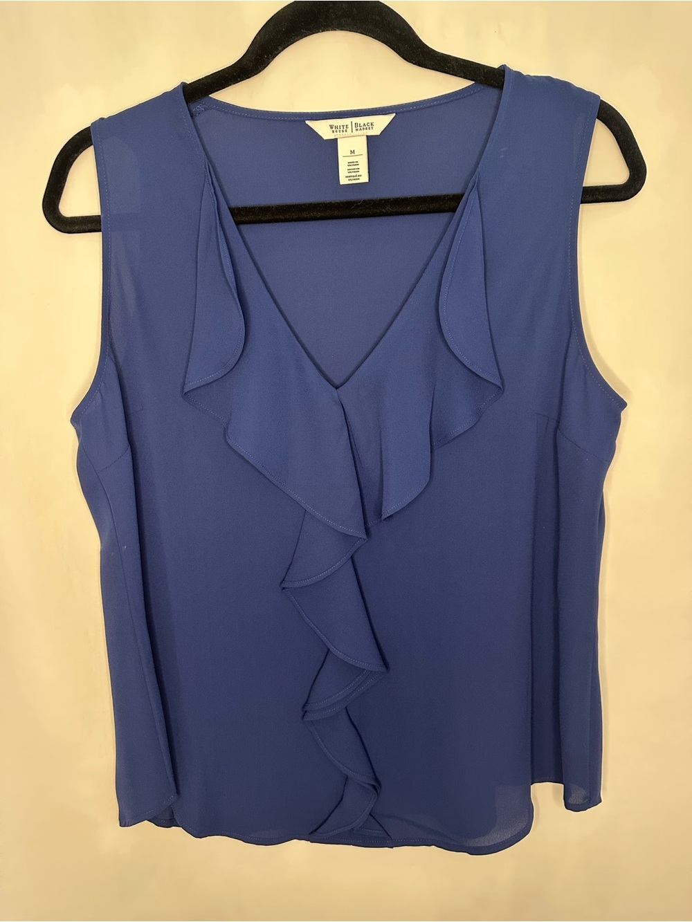 White House Black Market Blue Ruffle V-Neck Sleeveless Camisole